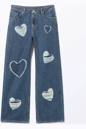 Monki Naoki Low Loose Distressed Heart Jeans
