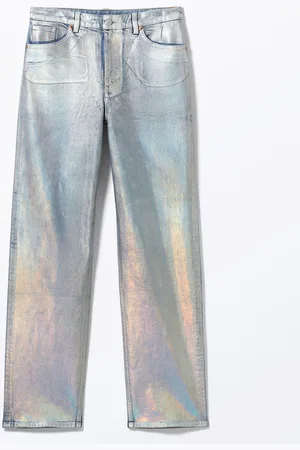 Monki Aimo Mid Straight Holographic Jeans