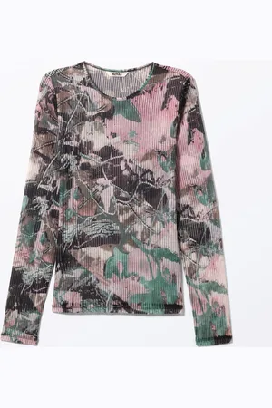 Monki Long-Sleeved Printed Mesh Top