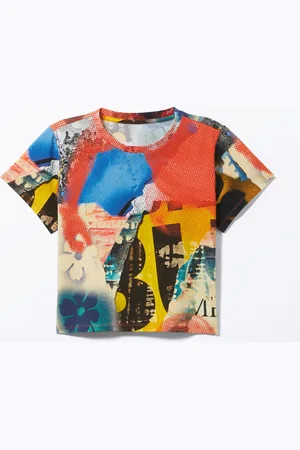 Monki Short-Sleeved Cropped Printed T-shirt
