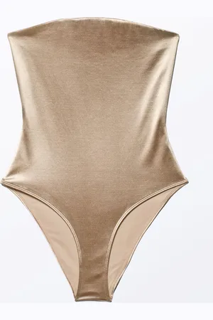 Monki Cheeky Metallic Bandeau Swimsuit