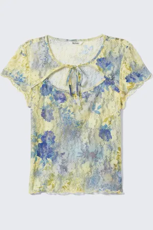 Monki Lace Cap-Sleeved Tie-Front Top