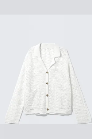 Monki Open-Knit Button-Up Cardigan