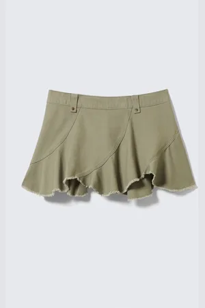 Monki Frayed Asymmetric Mini Twill Skirt