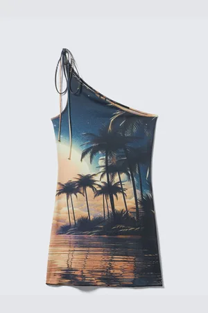 Monki Asymmetric Strap Tie Mini Dress