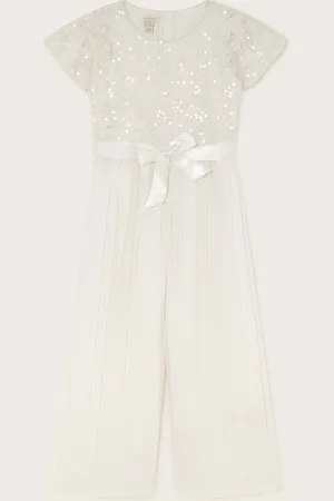 Monsoon Short Sleeve Lacy Sequin Jumpsuit Ivory