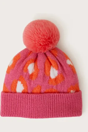 Monsoon Leopard Print Pom-Pom Beanie Pink