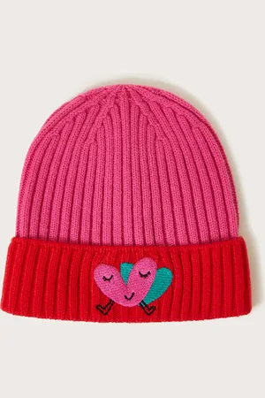 Monsoon Embroidered Heart Colour Block Ribbed Beanie