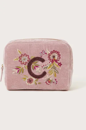Monsoon Initial Embellished Make Up Bag Pink