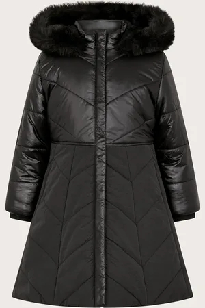 Monsoon Faux Fur Hooded A-Line Puffer Coat