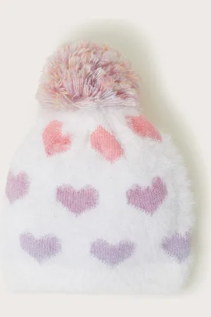 Monsoon Neon Hearts Faux Fur Pom-Pom Hat