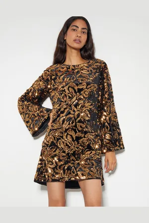Monsoon Anna Flute Sleeve Sequin Velvet Mini Dress