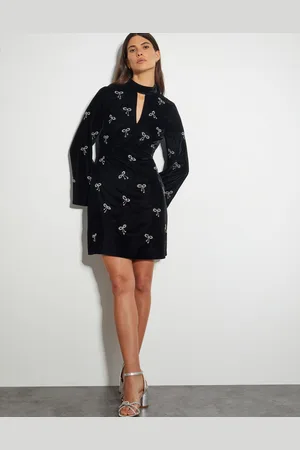 Monsoon Moira Embroidered Bow Dress Black