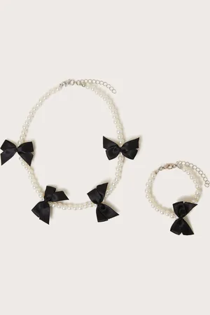 Monsoon Carly Bow Pearl Necklace and Bracelet Set