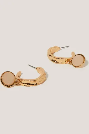 Monsoon Gem Drop Hammered Hoop Earrings