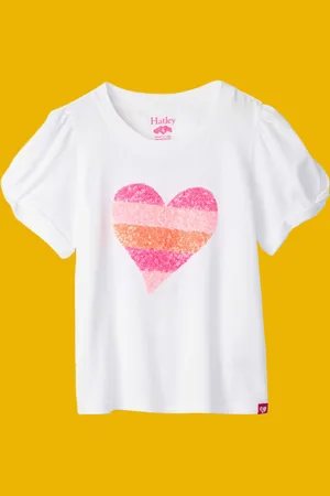 Monsoon Hatley Sequin Heart Twist Sleeve T-Shirt