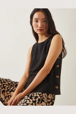 Monsoon Lucy Linen Blend Button Tank Top