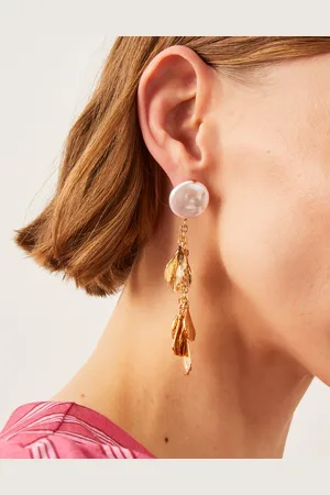 Monsoon Pearl Chain Leaf Drop Earrings