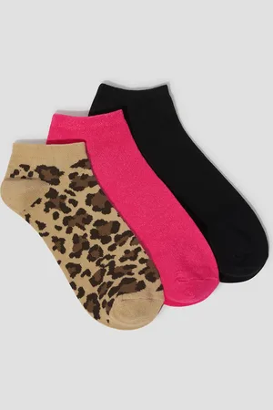 Monsoon 3-Pack Plain and Leopard Print Trainer Socks
