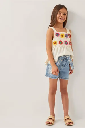 Bohemia Floral Embroidered Belted Denim Shorts