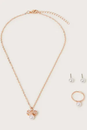 Monsoon Pearl Bow Pendant Jewellery Set