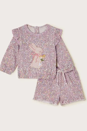 Monsoon Bunny Applique Floral Sweatshirt and Shorts Set