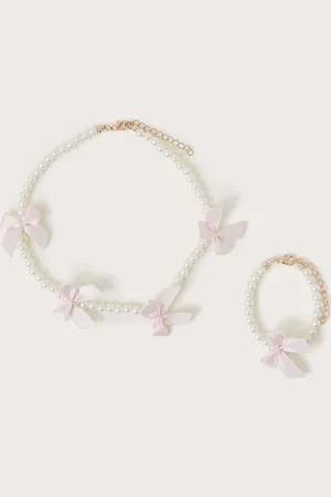 Monsoon Carly Pearl Bow Necklace and Bracelet Set