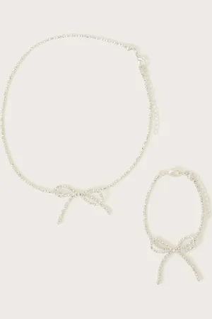 Monsoon Dazzle Beaded Bow Bracelet and Necklace Set