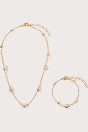 Monsoon Beaded Flower Necklace and Bracelet Set