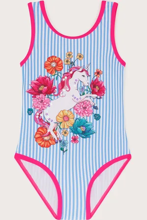 Monsoon Unicorn Stripe Print Swimsuit