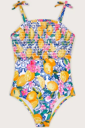 Monsoon Lemon Print Smocked Swimsuit