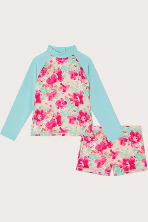 Monsoon Tropical Floral Long Sleeve Swim Top and Shorts Set