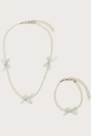 Monsoon Beaded Bow Necklace and Bracelet Set