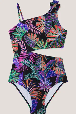 Monsoon Tropical Print Asymmetrical Cut-Out Swimsuit