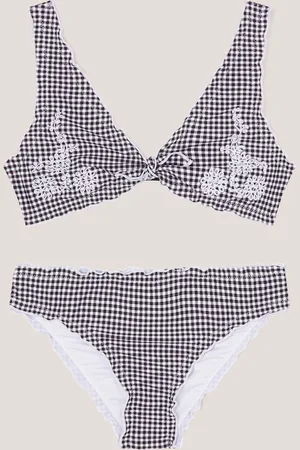 Monsoon Gingham Embroidered Frill Bikini Set