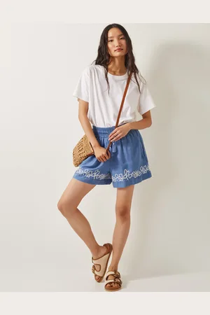 Monsoon Isolde Embroidered Chambray Shorts