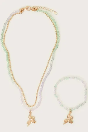 Monsoon Beaded Unicorn Pendant Necklace and Bracelet Set