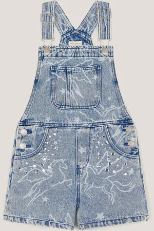 Monsoon Unicorn Print Denim Dungarees