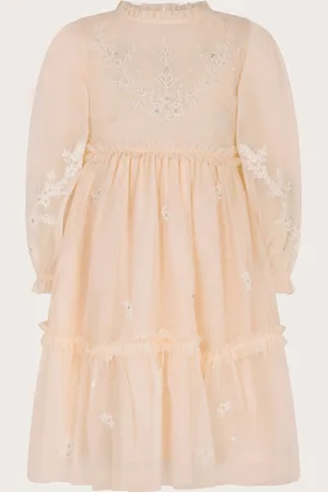 Monsoon Elena Long Sleeve Floral Embroidered Tulle Dress