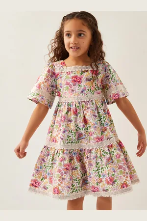 Monsoon Floral Print Short Sleeve Tiered Dress