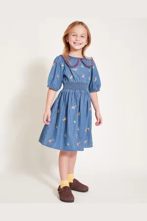 Monsoon Floral Embroidered Chambray Dress