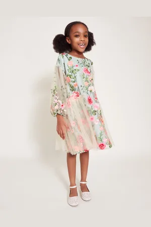 Monsoon Heather Long Sleeve Floral Embroidered Dress