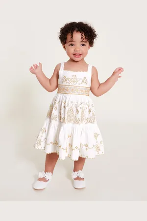 Monsoon Baby Gold Floral Embroidered Dress