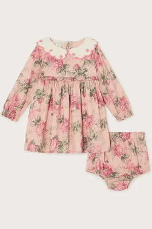 Monsoon Newborn Betsy Crochet Collar Dress and Floral Briefs Set