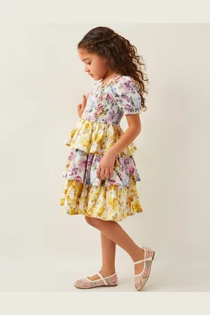 Monsoon Floral Print Puff Sleeve Tiered Dress