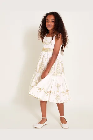 Monsoon Gold Floral Embroidered Dress