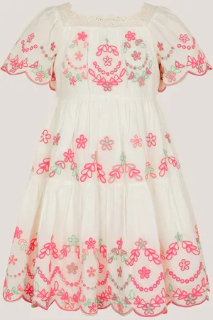 Monsoon Floral Broderie Short Sleeve Dress