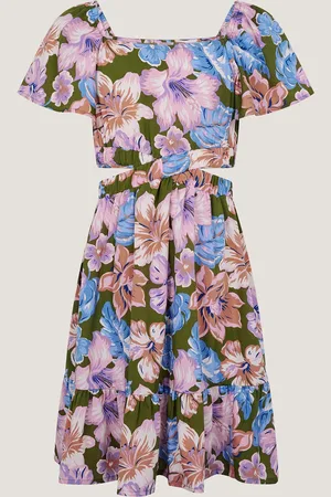 Monsoon Floral Short Sleeve Cut Out Dress
