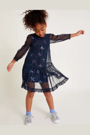Monsoon Long Sleeve Bow Print Mesh Dress