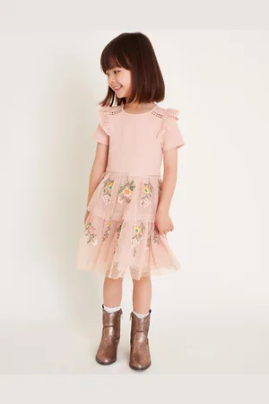 Monsoon Short Sleeve Floral Embroidered Tulle Dress